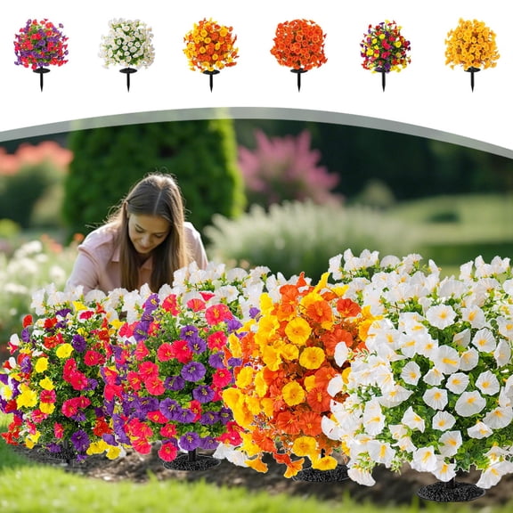 AYktou Artificial Flowers Topiary Ball Trees for Outdoors, 22 Inch Artificial Boxwood Violet Bush Decor, UV Resistant Faux Shrubs with Ground Spikes, Faux Shrub Pot Plants for Porch Garden Decor