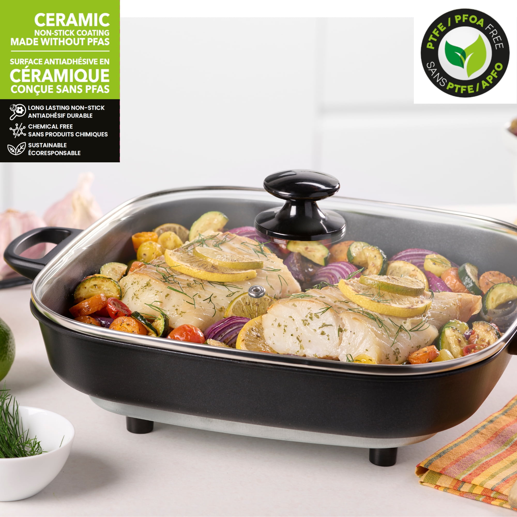 Starbasix Electric Skillet - 12" x 12", Ceramic Coating