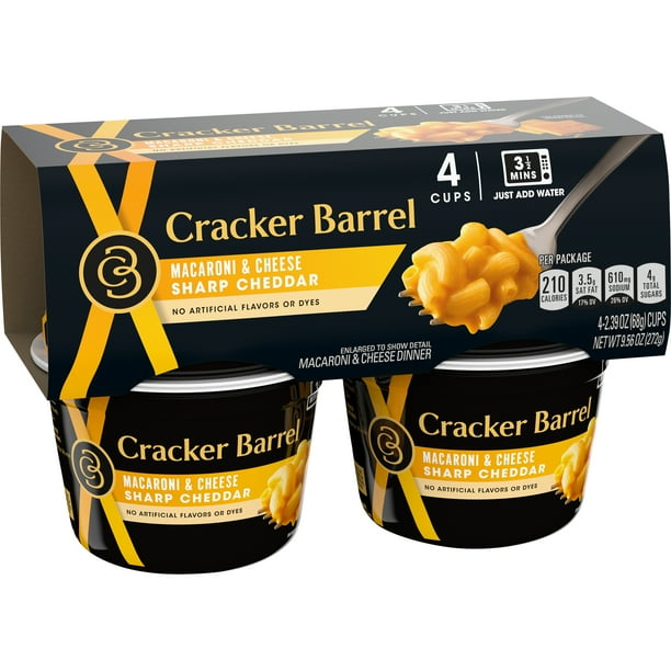 Cracker Barrel Sharp Cheddar Macaroni and Cheese, 4 ct. Microwavable Cups Cracker Barrel Sharp Cheddar Macaroni and Cheese, 4 ct. Microwavable Cups