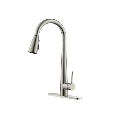 

Kitchen Faucet with Pull Down Sprayer Brushed Nickel High Arc Single Handle Kitchen Sink Faucet with Deck Plate Commercial Modern Stainless Steel Kitchen Faucets
