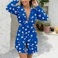 thumbnail image 2 of AINIYS Women Robes Short Lightweight Robe Soft Long Sleeve V Neck Sleepwear Casual Belt Bathrobe Printed Loungewear Blue Pajamas for Women _a L, 2 of 6