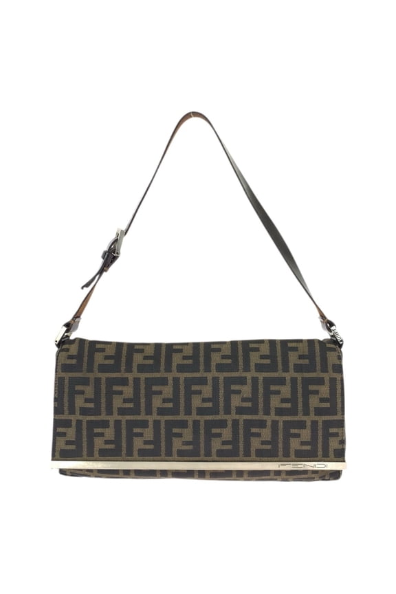 Pre-Owned FENDI Vintage Zucca Brown Canvas Leather Shoulder Bag Handbag for Women