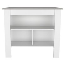 Dtwnek Wood Kitchen Island with 3 Shelves, White   Light Gray