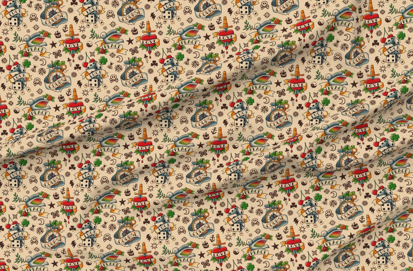Tattoo Red Hearts Pattern Flash Rockabilly Fabric Printed by Spoonflower BTY 