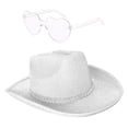thumbnail image 3 of Sombrero de vaquero occidental con purpurina, sombrero de vaquera para adultos, cómodo sombrero de jazz, sombrero para el sol para Blanco, 3 of 9