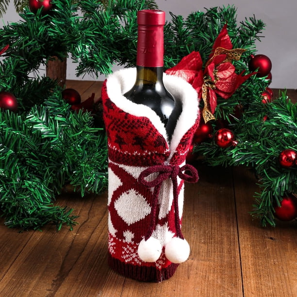 Fiudx Funda para Botella de Vino Tinto, Diseño Navideño de Muñeco de Nieve y Papá Noel, Decoración Festiva para El Hogar, Decoración de Mesa, Accesorio para Fiestas, Tela Suave, Tamaño 12 X 23 Cm.