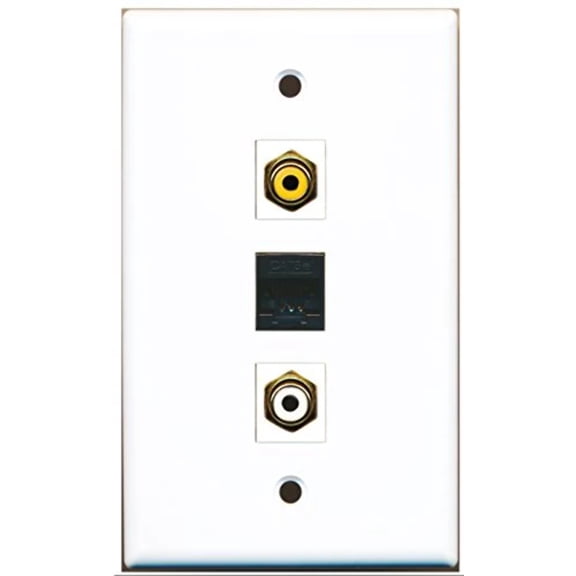 RiteAV - 1 Port RCA White and 1 Port RCA Yellow and 1 Port Cat5e Ethernet Black Wall Plate