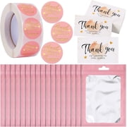 620Pcs Thank You Cards and Stickers Set,Include 500Gold Foil Thank You For Supporting My Small Business Stickers 1inch,100 Thank You Business Card,20 Resealable Packaging Bag