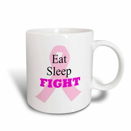 

3dRose Pink Ribbon With The Words Eat Sleep Fight - Ceramic Mug 15-ounce