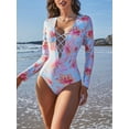 thumbnail image 3 of Charmo V Neck Rash Guard for Women One Piece Bathing Suits Tummy Control Long Sleeves Monikini Swimsuit, 3 of 6