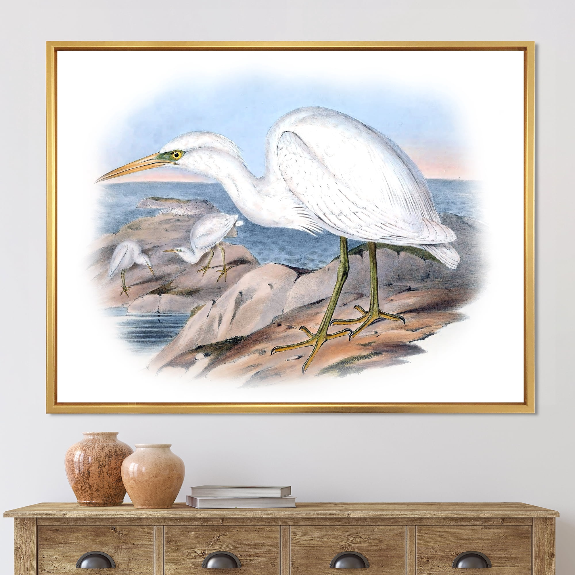 Designart 'Ancient Australian Birds XIII' Traditional Framed Canvas Wall Art Print
