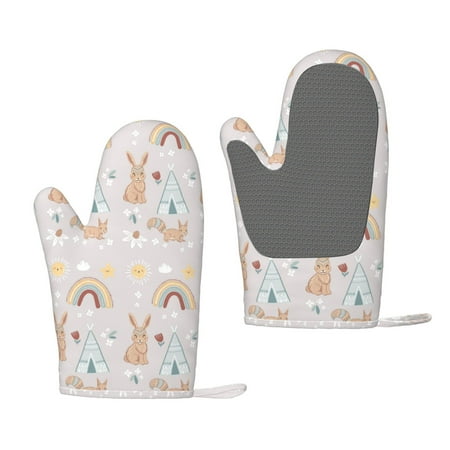 

Junzan Animals In Tribe for Oven Mitts 2 Piece Set BBQ Gloves Grilling Gloves Heat Resistant Oven Gloves Kitchen Silicone Oven Mitts for Barbecue/Cooking/Baking