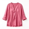 thumbnail image 6 of Bovxnpu Women Long Sleeve Button Down Shirts Cotton Linen Dressy Casual Blouses Women's Fall Cotton Linen V Neck Long Sleeve Vintage Casual Shirt Tops, 6 of 6