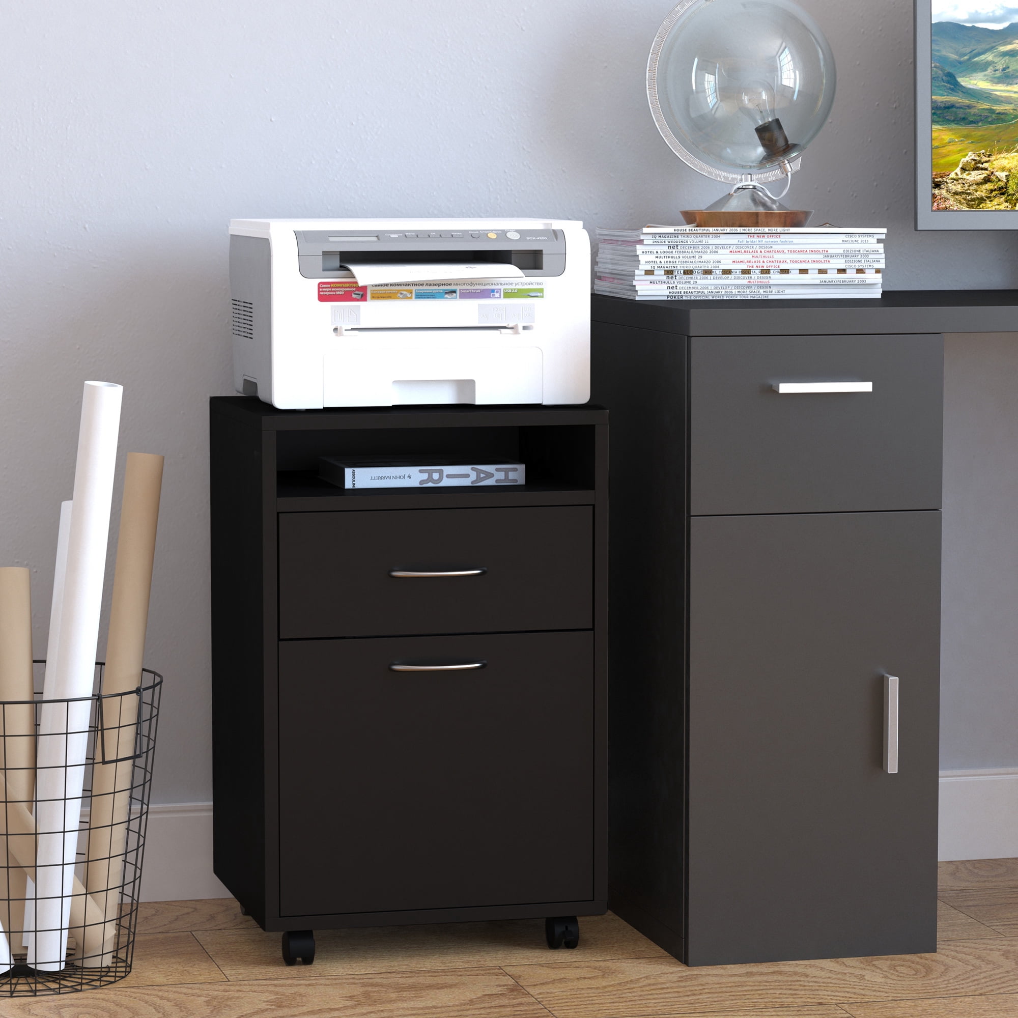 Mobile Storage Cabinet Organizer with Drawer and Cabinet, Printer Stand with Castors