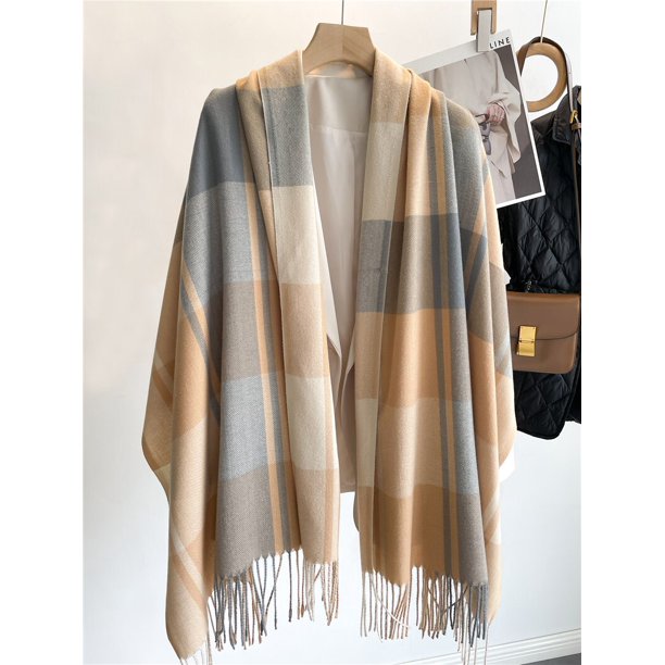 Bufanda a cuadros de lujo para mujer, chal largo de Cachemira, Foulard de Pashmina con borlas, nuevo diseño, invierno, 2022 Fivean unisex