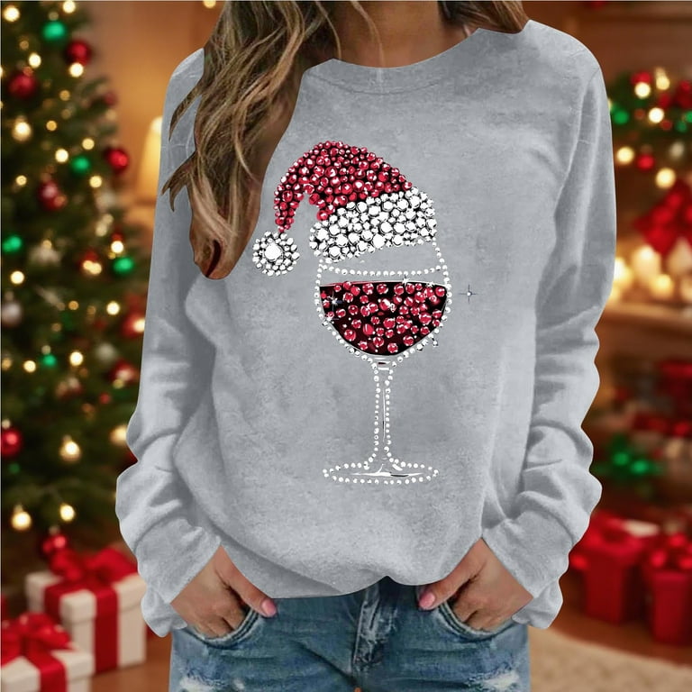 Vibrex Women's Christmas Print Sweatshirt, Loose Fit Long Sleeve