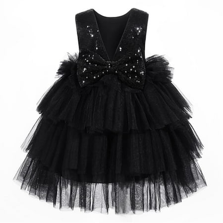

LHXIUIMJ Flower Baby Girl Sequins Dress Toddler Tulle Tutu Glitter Backless Dress for Girls Kids Bridesmaid Special Holiday Dresses Size 100（Black）