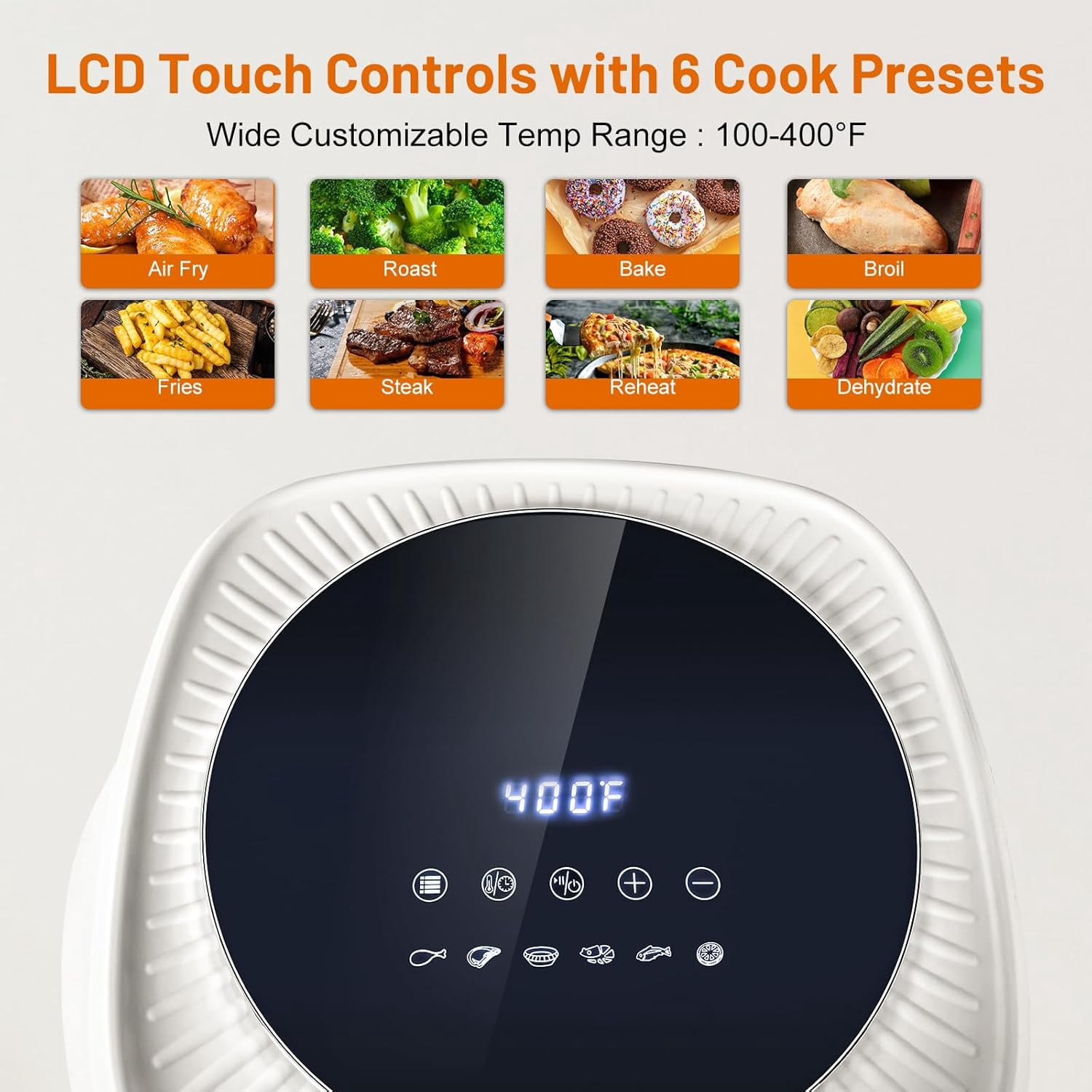 Digital Air Fryer 6.5QT Healthy Cooker with Visual Window, LCD Touch Controls, 6 Presets, Nonstick Basket - Beige