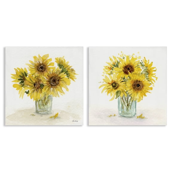 Stupell Industries Sunflower Bouquet Jar Plants & Flowers Painting Wrapped Canvas Art Print Wall Art, 17 x 17, Set of 2