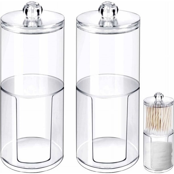 Caja dispensadora de algodón, 2 cajas de hisopos de algodón acrílico para hisopos de algodón y almohadillas de algodón, caja de hisopos de algodón transparente utiliza un diseño de doble capa (transp