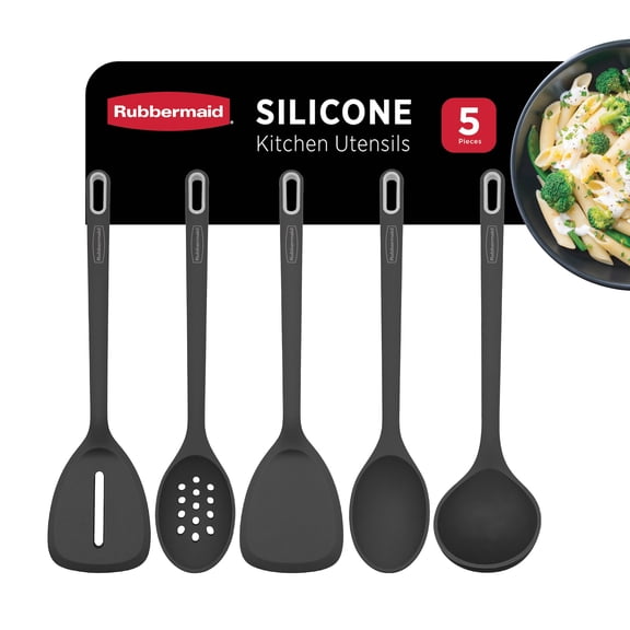 Rubbermaid Silicone Kitchen Utensils Set, Heat-Resistant and BPA-Free Cooking Utensils (5 Pieces), Black