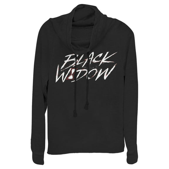 Junior's Marvel Black Widow Chalk Logo Cowl Neck Sweatshirt Black Small
