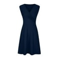 thumbnail image 4 of ZZwxWA Womens Dresses Empire Waist Casual Pocket Swing Plus Size Tank Midi Dresses Sleeveless V-Neck Solid Knee-Length Summer Dress Dark Blue XXXL, 4 of 6