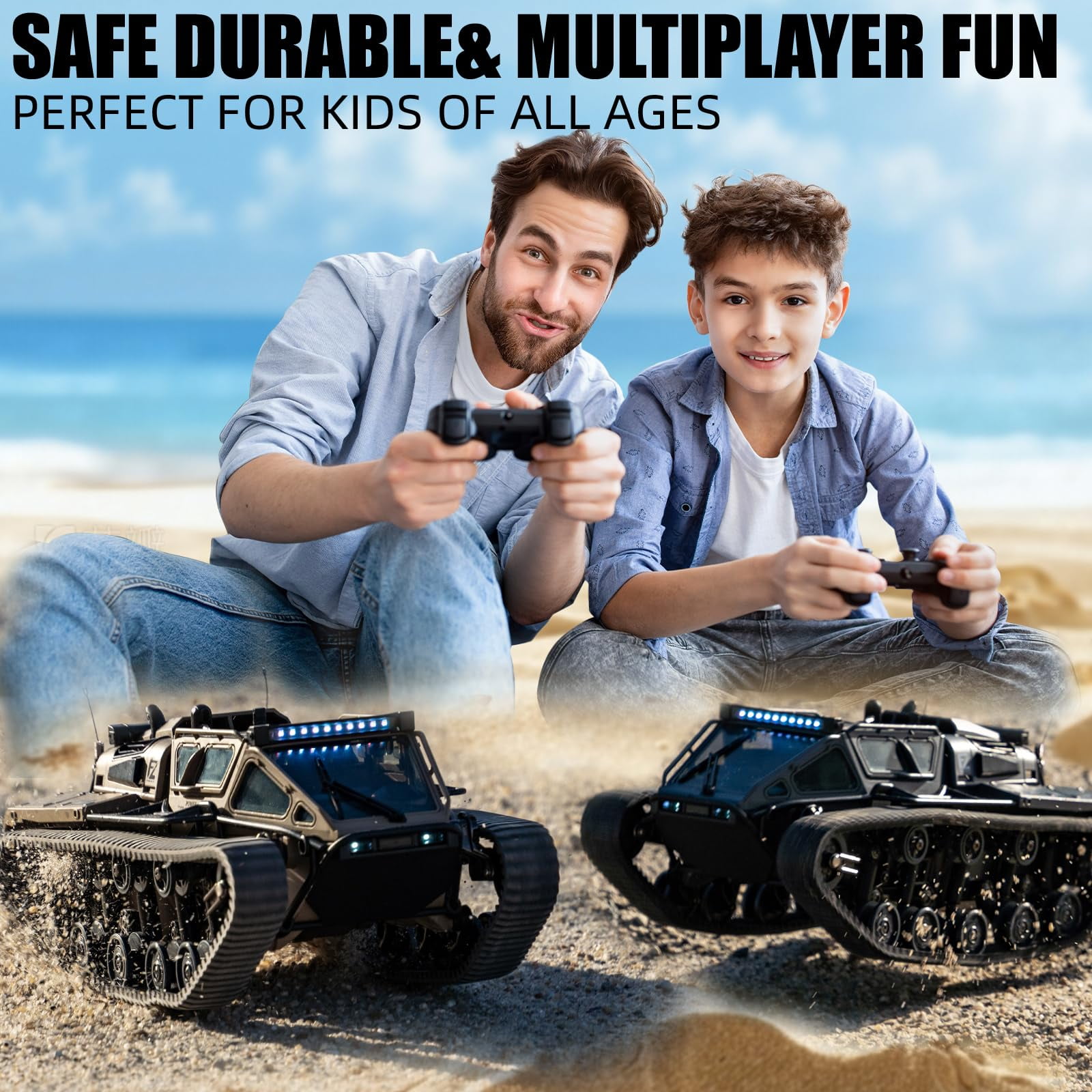 1:16 Scale Remote Control Car Military Crawler Off-Road RC Tank with 4WD, Adjustable Speed/Steering, 2 Batteries & Openable Doors – All-Terrain RC Truck for Kids Adults, Birthday Gifts