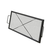 KFFKFF X-Marks Fire Pit Grill Grate, Rectangular Cooking Grid, Durable Steel Campfire BBQ Grill with Handle & Support X Wire, Portable Outdoor Cooking Equipment for Social Gatherings, 44 Inch Black