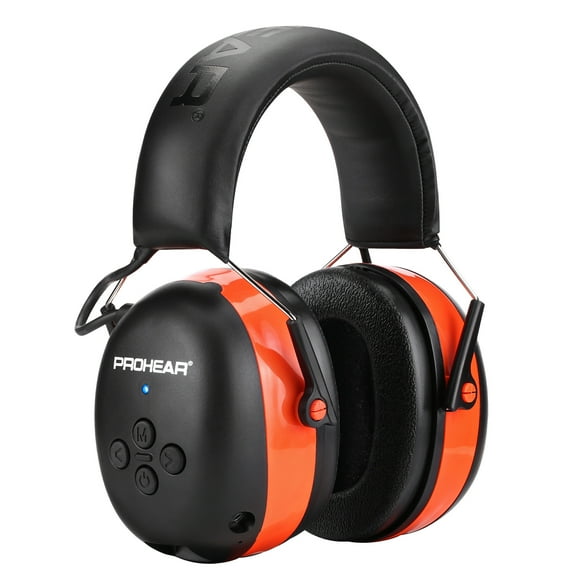 PROHEAR 037 Bluetooth 5.0 Hearing Protection Headphones with Rechargeable 1100mAh Battery, 25dB NRR Safety Noise Reduction Ear Muffs with 40H Playtime for Mowing, Workshops, Snowblowing - Orange