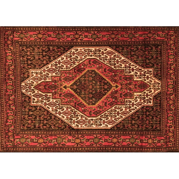 Ahgly Company Indoor Rectangle Medallion Orange Traditional Area Rugs, 7' x 10'