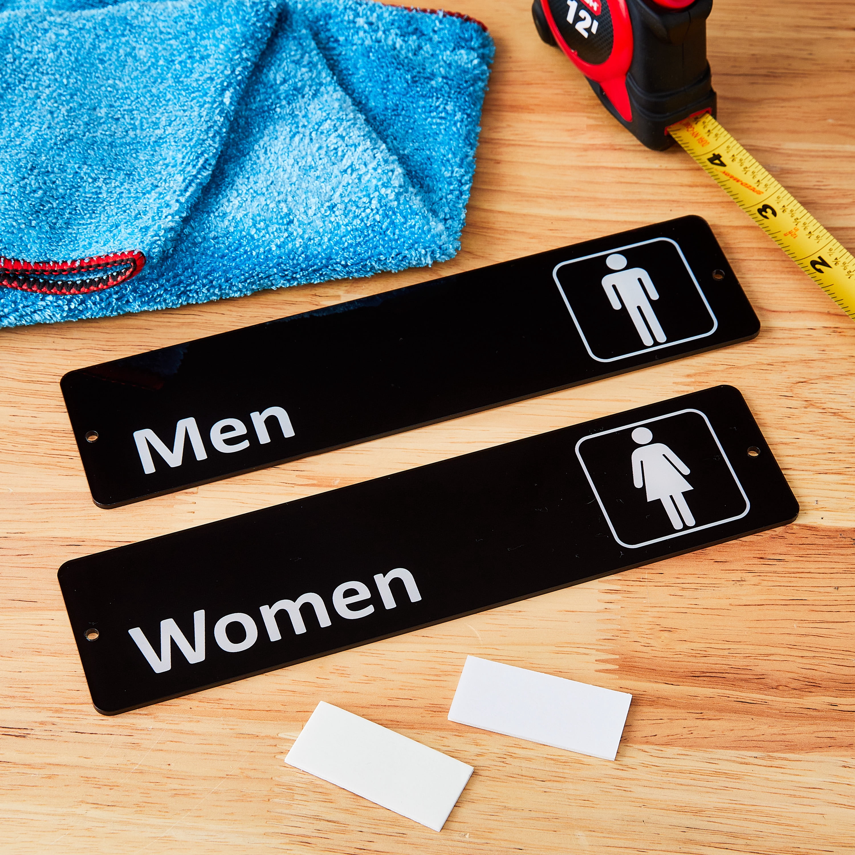 Pen+Gear Restroom Sign, 2-Pack, 2 × 8 Inches, Black, Durable Acrylic, Easy Application