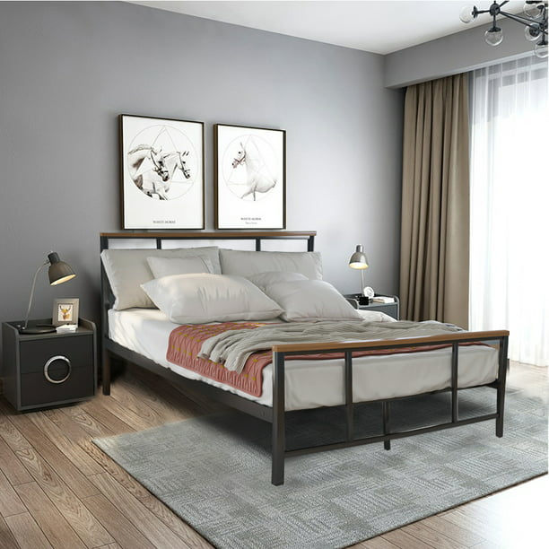 Metal Platform Bed Frame 76 3, Allewie Twin Size Platform Bed Frame With Wood Headboard And Metal Slats
