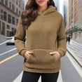 thumbnail image 4 of safuny Women Fuzzy Fleece Hoodie Fashion Casual Warm Sweatshirts Long Sleeve Solid Color Winter Hooded Khaki _u S, 4 of 9