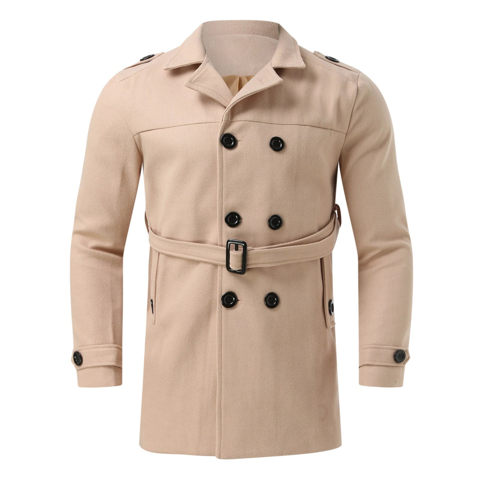 Yubnlvae Male Autumn And Winter Trench Coat Double Striped Button Lapel  Pocket Large Size Long Sleeve Woolen Coat Jacket