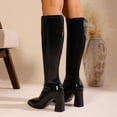 thumbnail image 6 of Wowcloth Women's Winter Knee-High Boots – Plus Size, Straight Leg, Solid Color, Pointed Toe with Side Zipper and Mid Heel for Casual Fashion, 6 of 9