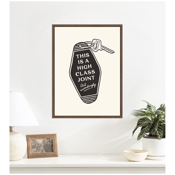 Kate and Laurel Framed Canvas Wall Art Print Retro Keychain This is a High Class Joint Black and White by Lucky Guava, 18 x 24 Sylvie Walnut Frame, Modern Contemporary, Typography Art for Wall Decor