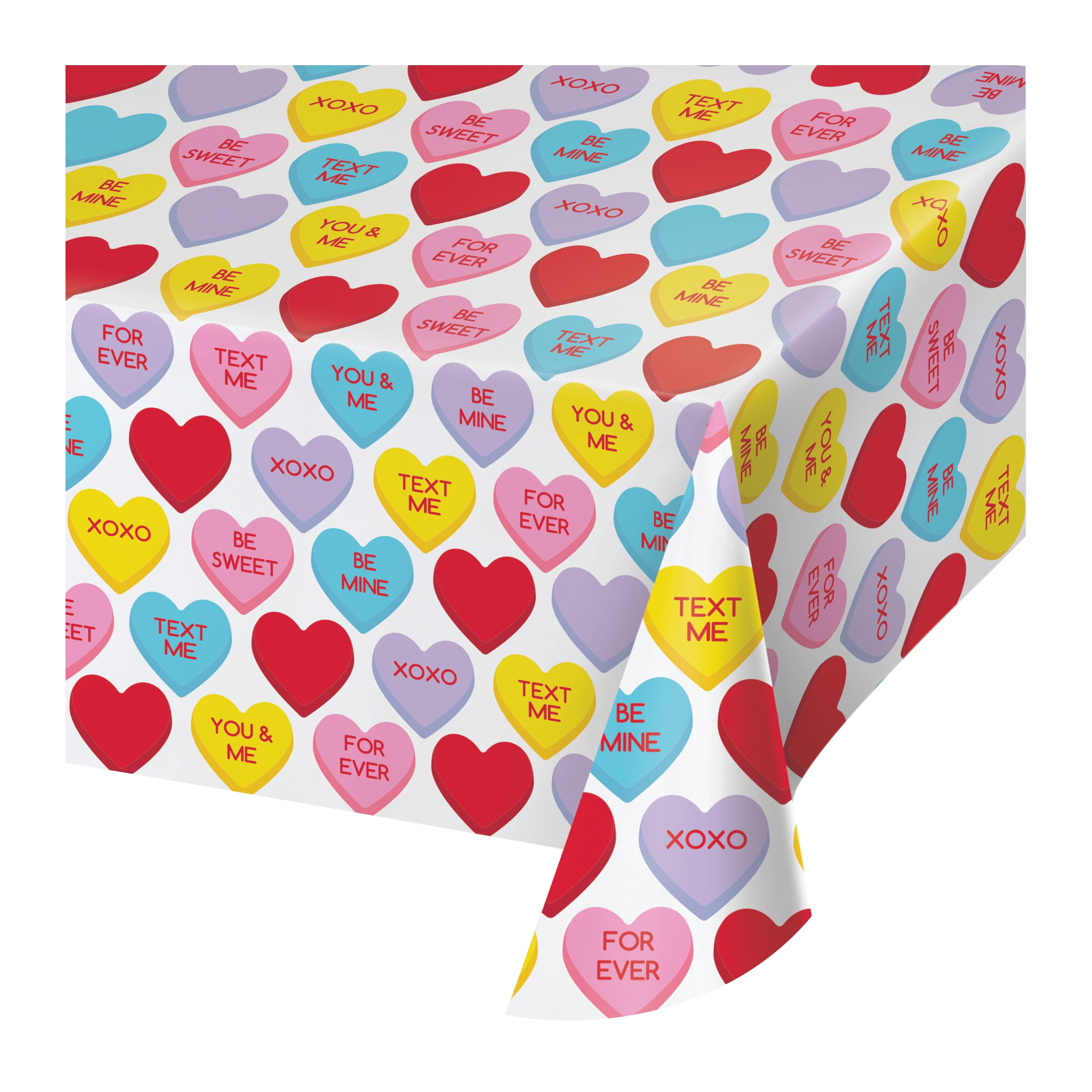 Candy Hearts Valentine's Day Plastic Tablecloths, 3 Count