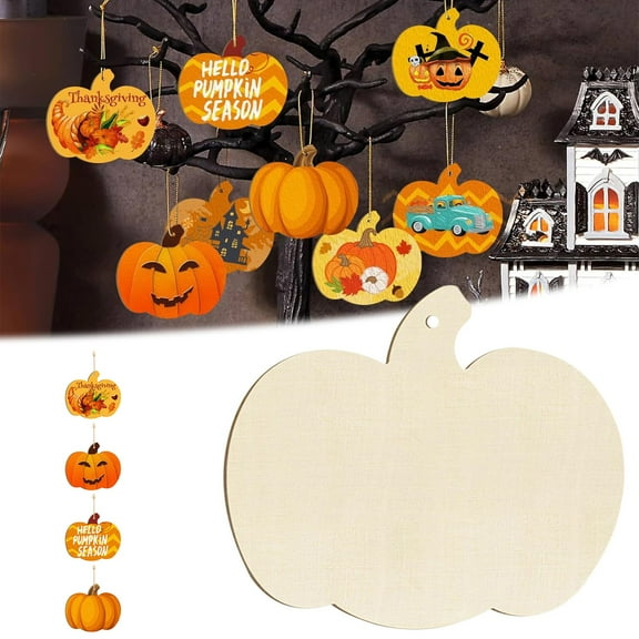 PPKVUFD 1 Pcs Pumpkin Wooden Cutouts Unfinished Wood Pumpkin Ornaments Blank Wooden Pumpkin Slices with Twine for DIY Crafts Tags Thanksgiving Halloween Fall Autumn Harvest Hanging Decor