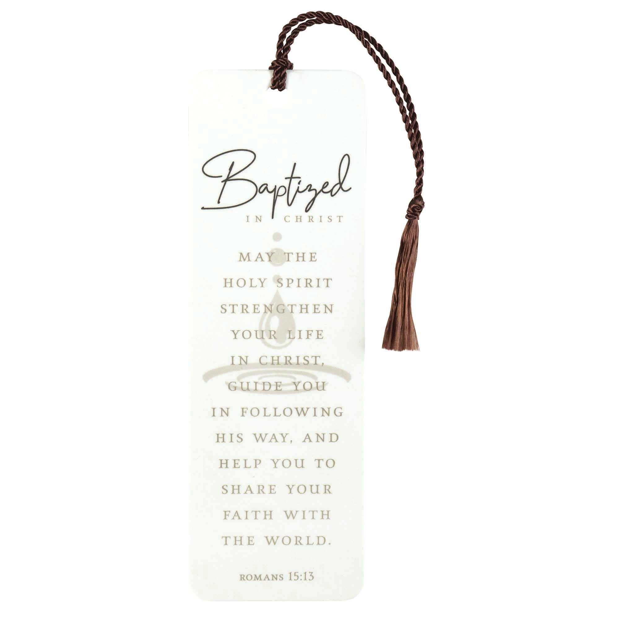 Dicksons Baptized Decorative Woodgrain Finish White 6 x 2 Paper and Tassel Tassel Cord Decoration Bookmark Pack of 12