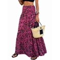 thumbnail image 2 of Womens Boho Maxi Skirt Summer Cruise Casual High Waist Flowy Long Skirt for Beach Vacation Rose Red L, 2 of 7