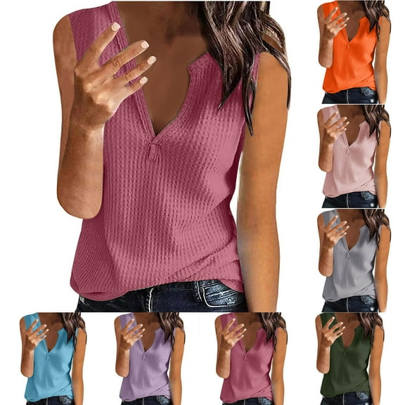 Sleeveless V Neck Tank Tops for Women Slim Fit Solid Color Summer 2024 Loungewear Tops Casual Shirts Wine XL