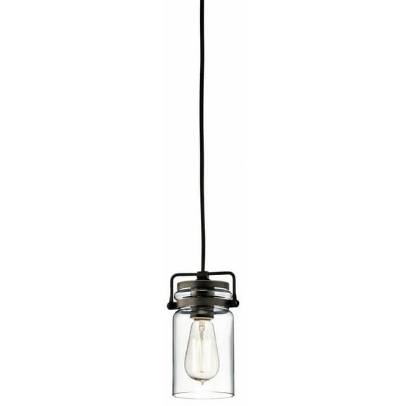 1 Light Farmhouse Simple Mini Pendant Light Fixture with Clear Mason Jar Style Glass-Olde Bronze Finish Bailey Street Home 147-Bel-1634687