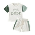 thumbnail image 1 of Hiiyo Infant Boys Outfits Color Block Letter Print Short Sleeve T Shirt Shorts 2Pcs Set, 1 of 8