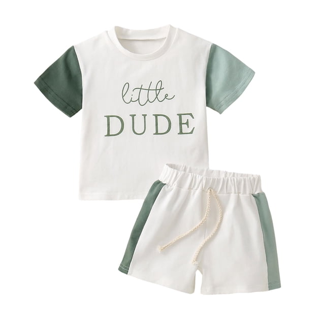 Hiiyo Infant Boys Outfits Color Block Letter Print Short Sleeve T Shirt Shorts 2Pcs Set