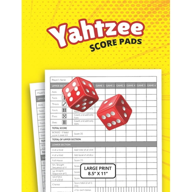 yahtzee score pads large print size 85 x 11 walmartcom walmartcom