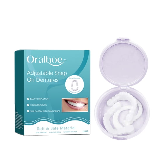 Adjustable snap-on dentures, comfortable and natural temporary fillings, braces, and interdental correction kits
