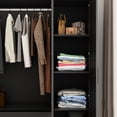 thumbnail image 3 of ANPOO Large 4 Doors Armoire Wardrobe Closet with LED Lights & Hanging Rods,70.9" Black Louver Door Wardrobe Armoire with 2 Drawers,LED Large Armoire Storage with Multi-Layer Shelves, 3 of 9