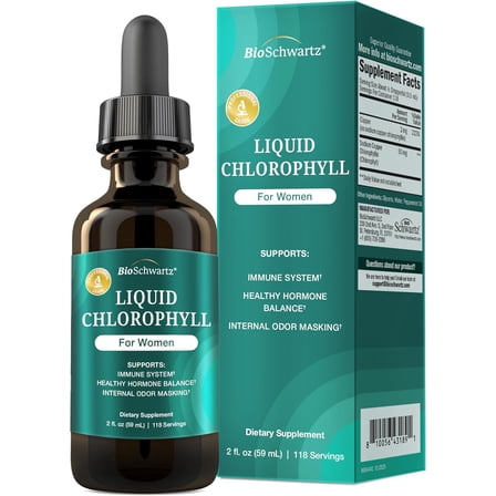 BioSchwartz Liquid Chlorophyll for Women - with Copper for Immune Support, Skin Health and Internal Deodorizer - Liquid Chlorophyll Supplement Drops for Women - Third Party Tested, 118 Servings