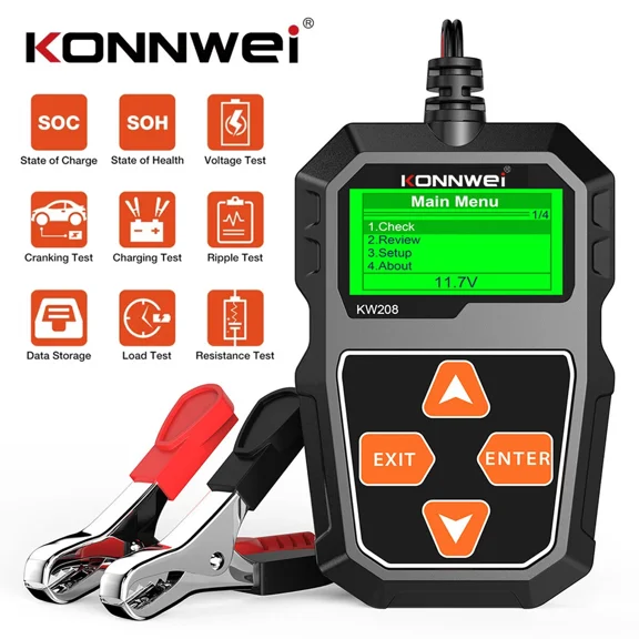 KONNWEI KW208 12V Car Battery Tester, 100-2000 CCA Load Tester Automotive Alternator Tester Digital Auto Battery Analyzer Charging Cranking System Tester for Truck Marine Motorcycle SUV Boat